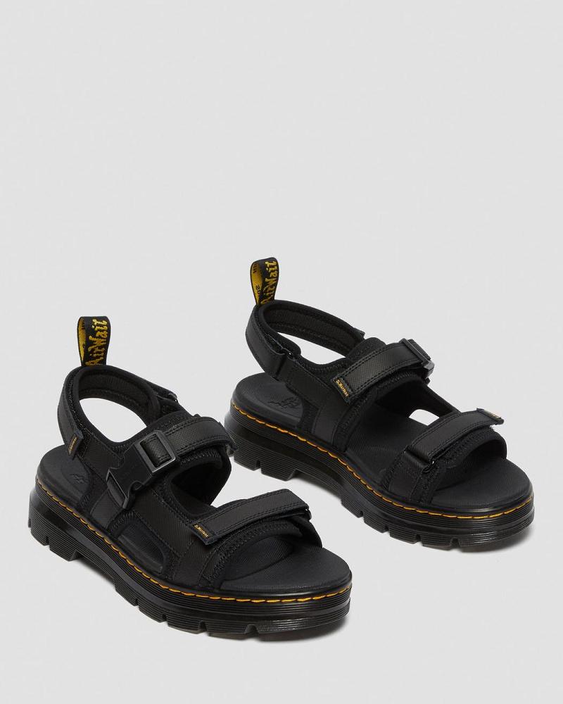 Black Men's Dr Martens Forster Webbing Strap Sandals | CA 637MQZ